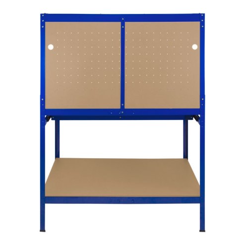 Garage Workbench Blue Pegboard Drawer Shelves LED Light Heavy Duty Steel Wooden Workshop Industrial Shed DIY Work Table Desk Tool Storage Station Unit 370kg Total Capacity 40 Hooks Rubber Mallet