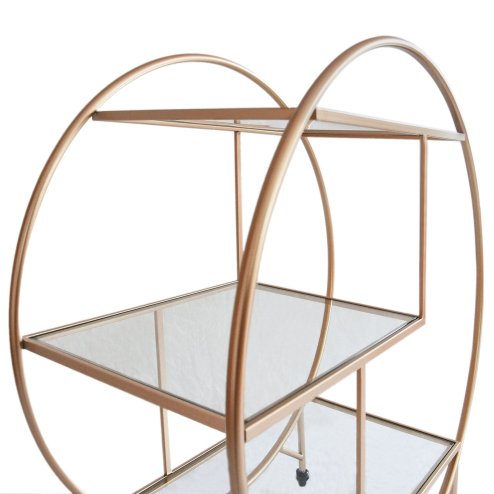 Bar Cart Drinks Trolley Halo Serving Table On Caster Wheels Rose Gold Storage Shelving, 3 Shelves, Art Deco, 30's Styles, Furniture, Vintage, Side-table, Tea Party, Modern
