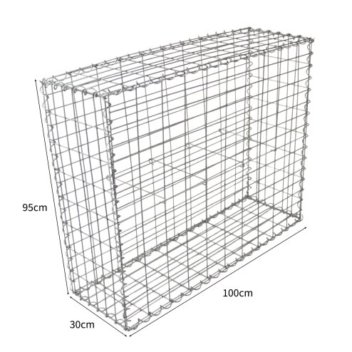 Gabion Baskets Galvanised Steel Cages Stone Mesh Wire Outdoor Basket Spiral Retaining Wall Planter Garden / 100 x 95 x 30cm / 2 Pack