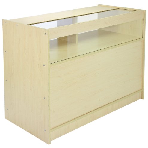 MonsterShop B1200 Shop Counter Retail Glass Showcase Display Cabinet, Maple, 120cm x 90cm x 60cm