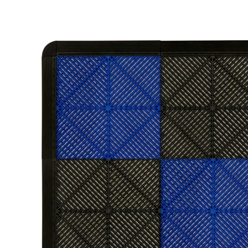 Vented Modular Interlocking Flooring Tiles & Edges 60 Black & 60 Blue Single Garage Heavy Duty Floor Mat Showroom Workshop Outdoor Polypropylene Anti Slip Weather Resistant Drainage 3.2m x 6m 19.2m2