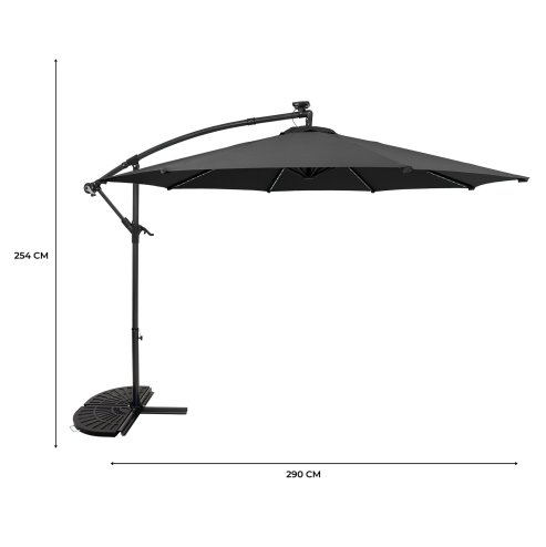 LED Cantilever Parasol 3m With Half Fan Base - Grey