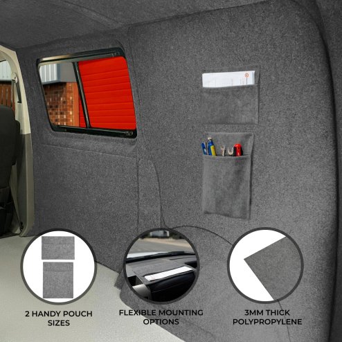 Fabric Storage Pouches 2 Pack 2 Sizes Smoke Grey Car Motorhome Camper Van Matching Lining Tool Paperwork Document Pocket Organiser Holder Accessories Portable Fixed 100% Polypropylene 3mm Thick