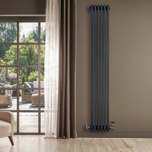 Traditional 4 Column Radiator & Valves - 1800 x 290mm - Anthracite Grey