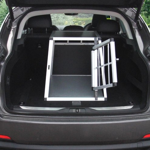 Pet Car Transport Crate Cage Large Aluminium Travel Box Trapezoidal Dog Cat Puppy Carrier Estate Vehicle 1 Door 69 x 65 x 90cm | FREE Plastic Washable Mat