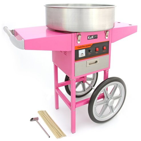 KuKoo Commercial Cotton Candy Floss Machine & Cart / 500 candy floss sticks / Retro Pink / 900w Image