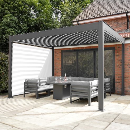 Anthracite Aluminium Pergola With White Blinds - 3m x 4m