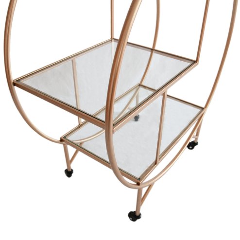 Bar Cart Drinks Trolley Halo Serving Table On Caster Wheels Rose Gold Storage Shelving, 3 Shelves, Art Deco, 30's Styles, Furniture, Vintage, Side-table, Tea Party, Modern