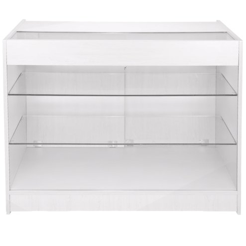 MonsterShop Mars Shop Counters Set & Glass Retail Showcase Cabinet Display, Brilliant White, Melamine MDF
