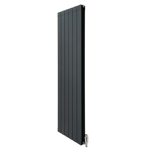 Aluminium Designer Radiator 1800mm x 475mm & TRV Chrome Valves Vertical Double Flat Panel Column Lightweight Modern Heater Matt Anthracite Grey Kitchen Living Room Cleaning Brush Fixing Kit Brackets