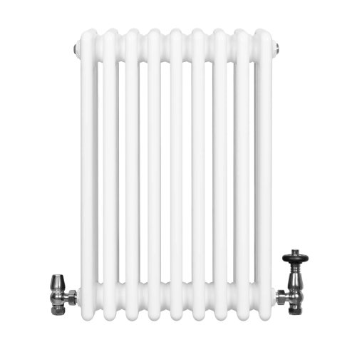 Traditional 4 Column Radiator & Valves - 600 x 425mm - White