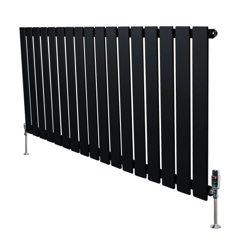 Flat Single Column Radiator & Valves - 600mm x 1190mm - Black