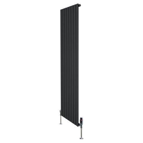 Flat Single Column Radiator & Valves - 1800mm x 560mm - Black