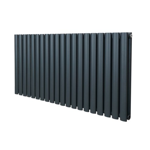Oval Column Radiator 600mm x 1200mm Modern Designer Double Panel Central Heating Heater Matt Anthracite Grey Carbon Steel Horizontal Kitchen Living Room FREE Cleaning Brush Fixing Kit & Brackets