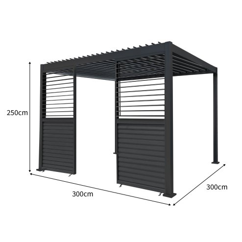 Anthracite Aluminium Pergola With LED Lights & 2 x Shutter Panels - 3m x 3m