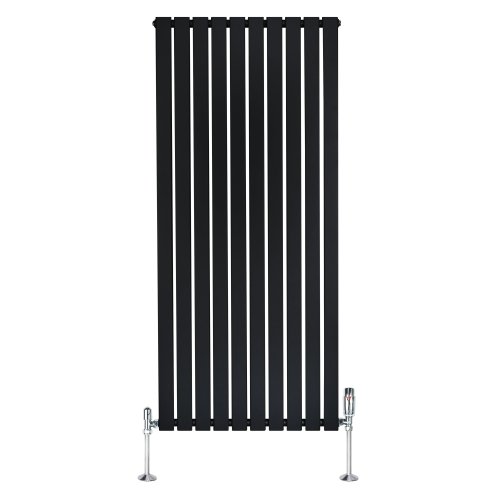 Flat Single Column Radiator - 1600mm x 700mm & Valves - Black