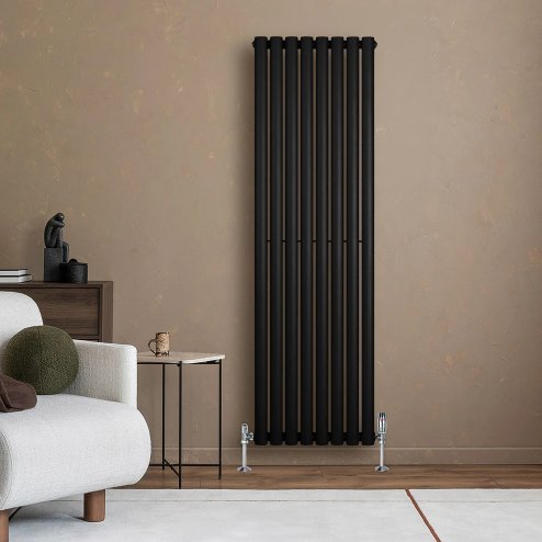 Oval Single Column Radiator - 1600 x 480mm - Black