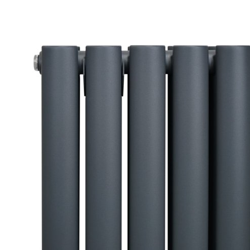 Oval Column Radiator 1600mm x 600mm Modern Designer Double Panel Central Heating Heater Matt Anthracite Grey Carbon Steel Vertical FREE Cleaning Brush Fixing Kit & Brackets