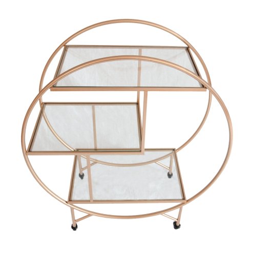 Bar Cart Drinks Trolley Halo Serving Table On Caster Wheels Rose Gold Storage Shelving, 3 Shelves, Art Deco, 30's Styles, Furniture, Vintage, Side-table, Tea Party, Modern