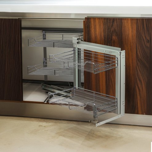 KuKoo Right Hand Corner Kitchen Pull Out Baskets, 90-100cm Cabinet 4 Metal Slide Out Storage Drawers