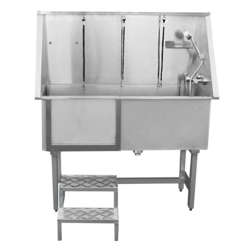 Dog Grooming Bath Stainless Steel 400mm Professional Pet Washing Station Large Groomer Bathing Tub Cleaning Metal Shower Walk In | FREE Gloves | With Faucet And Drainage Kit