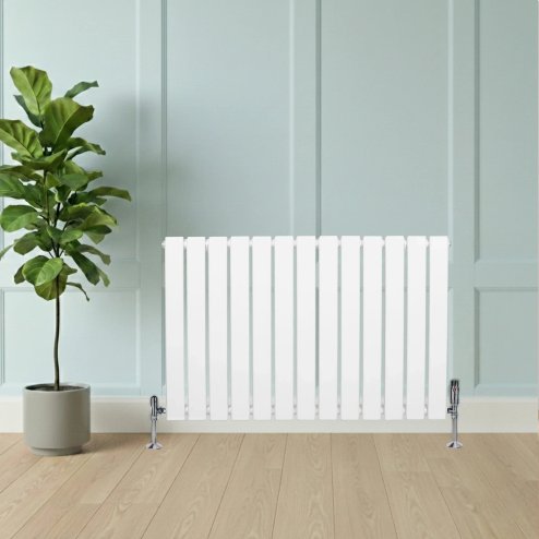Flat Single Column Radiator & Valves - 600mm x 910mm - White