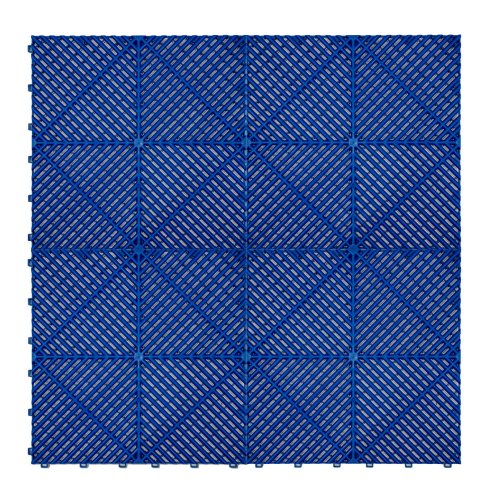 Vented Modular Interlocking Flooring Tiles & Edges 120 x Blue Single Garage Heavy Duty Floor Mat Showroom Workshop Outdoor Polypropylene Anti Slip Weather Resistant Drainage Channels 3.2m x 6m 19.2m2