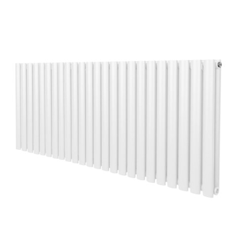 Oval Column Radiator 600mm x 1440mm Modern Designer Double Panel Central Heating Heater Gloss White Carbon Steel Horizontal Kitchen Living Room Bathroom FREE Cleaning Brush Fixing Kit & Brackets