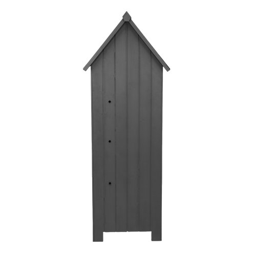 Wooden Garden Storage Shed Grey Tool Organiser Cabinet Beach Hut Sentry Box Lockable Doors 3 Corner Shelves 4 Door Hooks Roof Hatch Padlock 4 Keys Ground Fixing Kit Screw Covers Fir Wood Asphalt Roof
