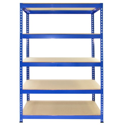 5 Tier Blue Racking Bay Unit Heavy Duty Steel Metal 200kg capacity Per Shelf Garage Shelves Storage Warehouse Shed Workshop Boltless Shelving 120 x 50 x 180cm Free Rubber Mallet