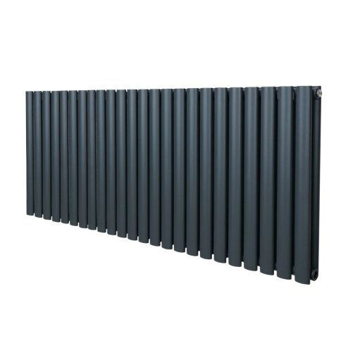 Oval Column Radiator 600mm x 1440mm Modern Designer Double Panel Central Heating Heater Matt Anthracite Grey Carbon Steel Horizontal Kitchen Living Room FREE Cleaning Brush Fixing Kit & Brackets