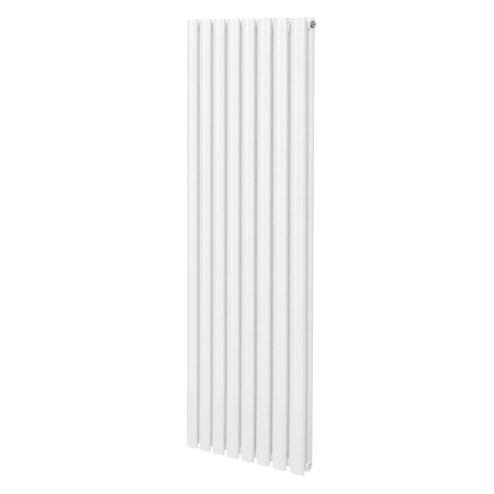 Oval Column Radiator 1600mm x 480mm Modern Designer Double Panel Central Heating Heater Gloss White Carbon Steel Vertical Kitchen Living Room Bathroom FREE Cleaning Brush Fixing Kit & Brackets