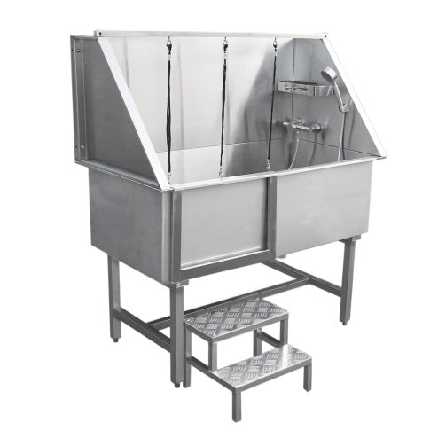 Dog Bath Professional Stainless Steel  Pet Grooming Station 600mm Extra-Large Heavy Duty Metal Wash-Tub Groomer Walk In Shower Clean | With Mixer Tap And Drainage Kit | FREE Gloves