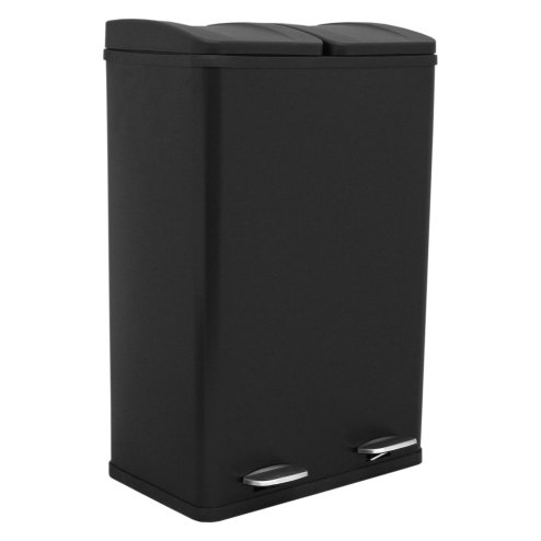 60L Black 2 in 1 Pedal Bin Metal Reycle Rubbish Trash Can Kitchen Waste Dual Compartment 2 x 30L Dual Dustbin Eco Garbage Large Heavy-duty Image