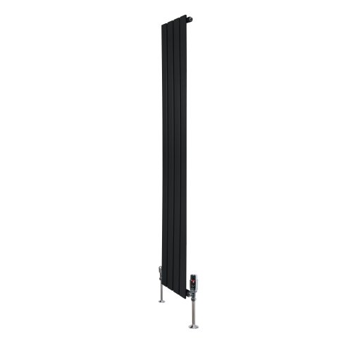 Flat Single Column Radiator & Valves - 1600mm x 280mm - Black