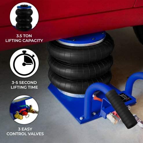 Air Bag Jack 3.5 Ton 7700 LBS Capacity Pneumatic Heavy Duty Quick 3-5 Second Car Lifting Jack Triple Bag Auto Repairing Tyres Changing Rubber Grip Handles 13.5 - 40cm / 16 Inch Lifting Range