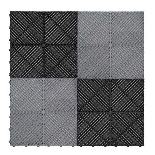 Vented Modular Interlocking Flooring Tiles & Edges 120 Black & 120 Grey Double Garage Heavy Duty Floor Mat Showroom Workshop Outdoor Polypropylene Anti Slip Weather Resistant Drainage 6m x 6m 36m2