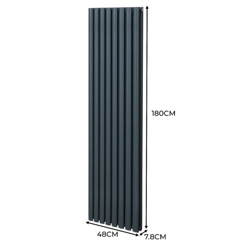 Oval Column Radiator 1800mm x 480mm Modern Designer Double Panel Central Heating Heater Matt Anthracite Grey Carbon Steel Vertical Kitchen Living Room FREE Cleaning Brush Fixing Kit & Brackets