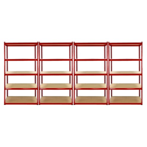 1 x Corner Garage Racking Unit & 4 x Single Racking Storage Units / 5 Z-Rax Red Steel & MDF Shelves / 8525kg capacity / 265kg per shelf / Free Rubber Mallet