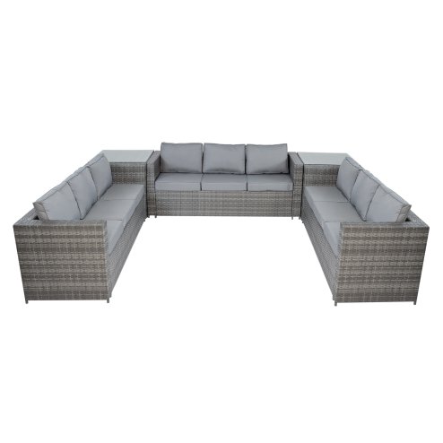 11 Seater Rattan Furniture Set With Firepit - Grey