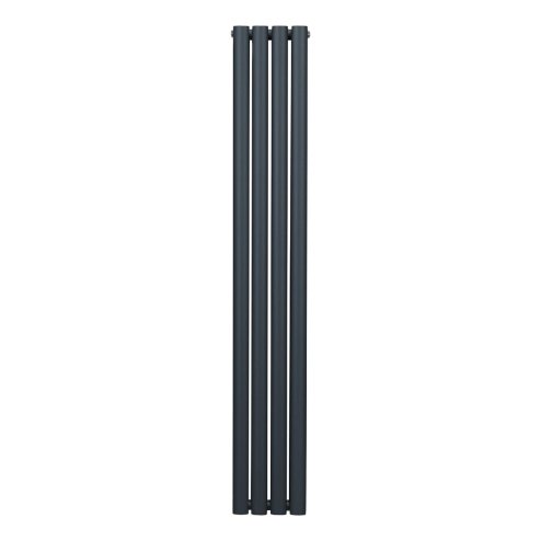 Oval Column Radiator 1600mm x 240mm Modern Designer Double Panel Central Heating Heater Matt Anthracite Grey Carbon Steel Vertical Kitchen Living Room FREE Cleaning Brush Fixing Kit & Brackets