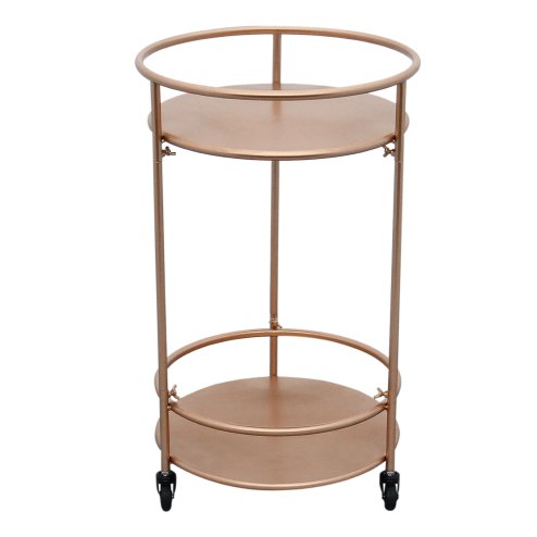 Bar Cart Trolley Drinks Serving Table On Wheels Rose Gold Round Storage, Art Deco, 30's Style, Cocktail Tea Party, Furniture, Side-table, Modern, Vintage, 2 Shelves