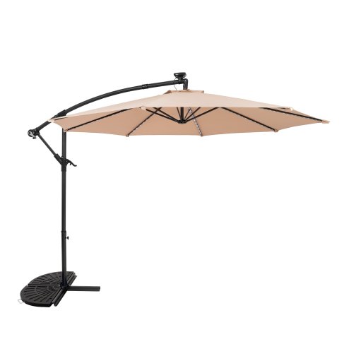 LED Cantilever Parasol 3m With Half Fan Base - Beige