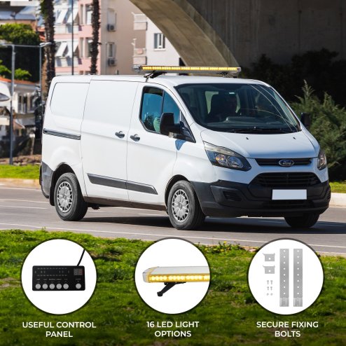 LED Amber Light Bar With Control Panel Flashing Beacon Strobe Emergency Warning Recovery Hazard Lights 120cm 1200mm Vehicle Car Van Truck 16 Light Modes 88 Bright LED?s IP67 Waterproof