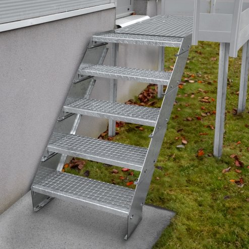 Metal Staircase 2 Section Adjustable Height 90cm / 900mm Wide Galvanised Steel Silver 2 Steps Weatherproof Grate Step Outdoor Garden Patio Modular Stairs 5mm Rod Thickness FREE Fixing Kit