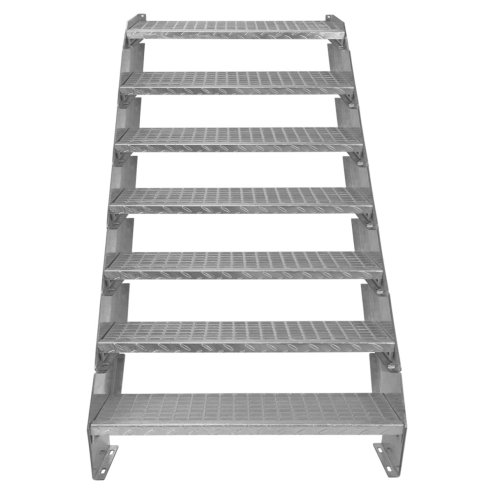 Metal Staircase 7 Section Adjustable Height 90cm / 900mm Wide Galvanised Steel Silver 7 Steps Weatherproof Grate Step Outdoor Garden Patio Modular Stairs 5mm Rod Thickness FREE Fixing Kit