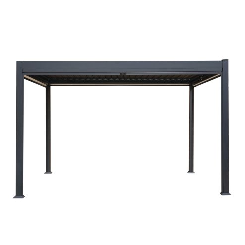 Anthracite Aluminium Pergola With White Blinds & LED Lights - 3m x 4m