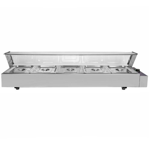 KuKoo Wet Well Catering Bain Marie Food Warmer Display, 5 Pan, 1/2 GN, 1.5kW, Stainless Steel
