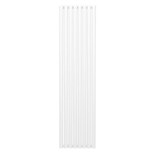 Oval Column Radiator 1800mm x 480mm Modern Designer Double Panel Central Heating Heater Gloss White Carbon Steel Vertical Kitchen Living Room Bathroom FREE Cleaning Brush Fixing Kit & Brackets