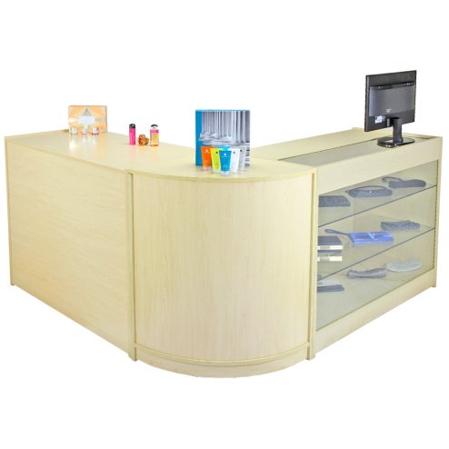 MonsterShop Saturn Shop Counters Set & Glass Retail Showcase Cabinet Display, Maple, Melamine MDF